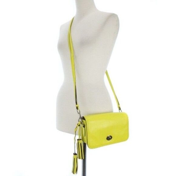 COACH Legacy Penny Crossbody Leather Bag Turn Lock Yellow with Tassels 19914 - Picture 8 of 8